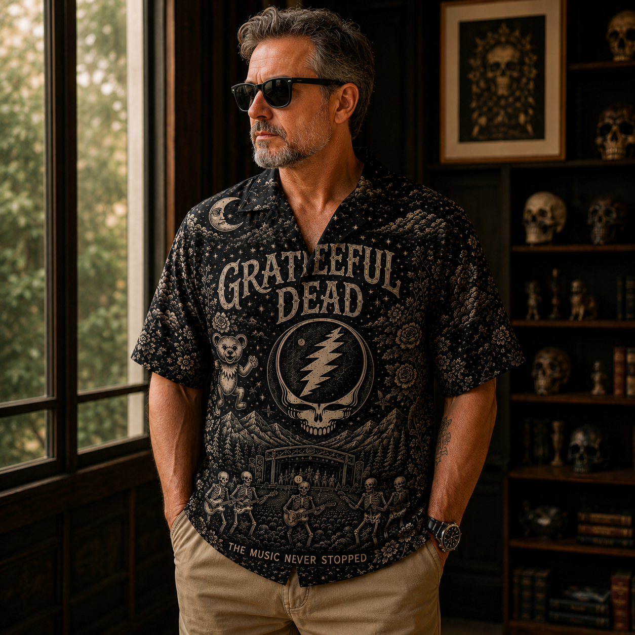 Grateful Dead Toile Hawaiian Shirt - Classic Rock Vintage All-Over Print Button-Up Shirt
