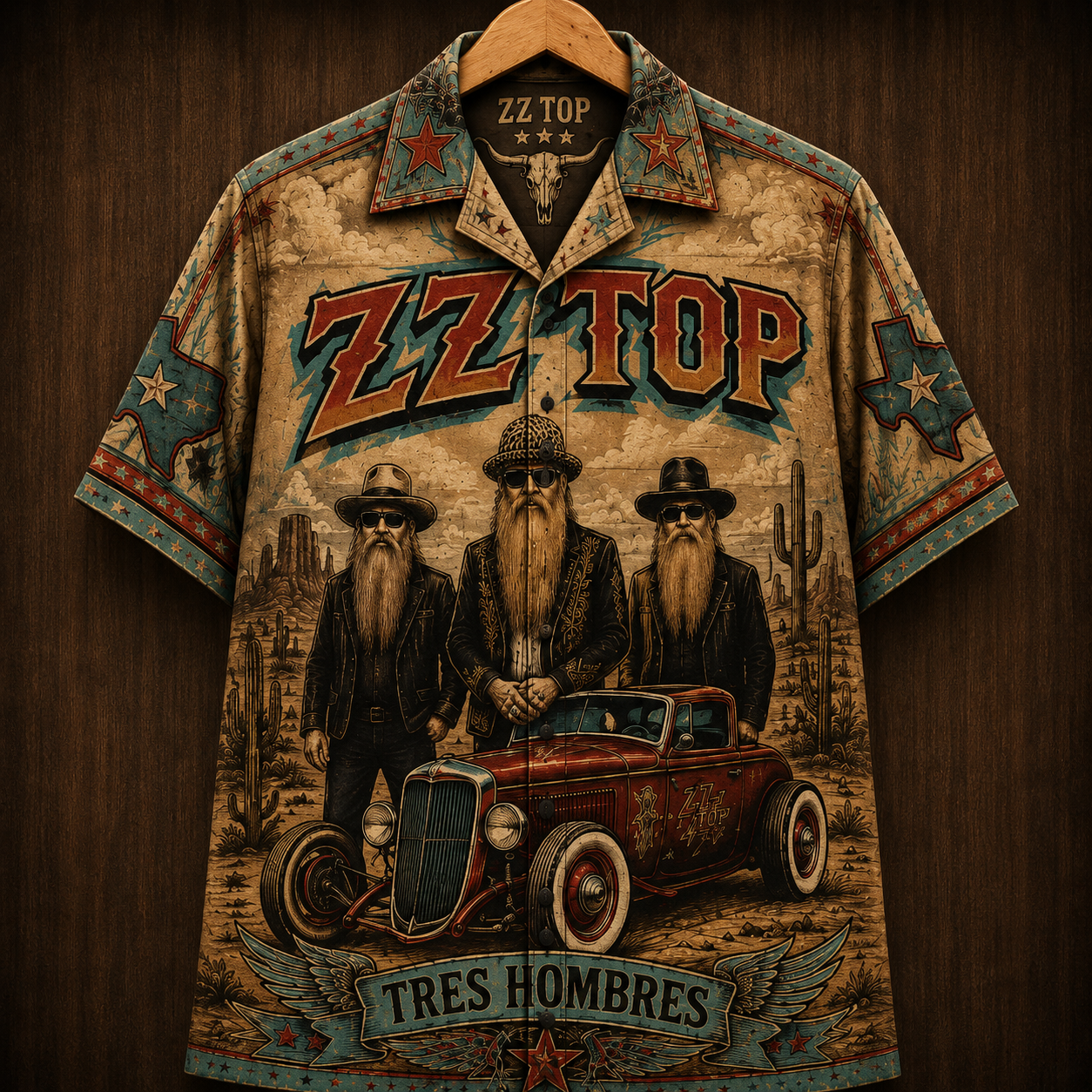 ZZ Top Tres Hombres Hawaiian Shirt - Sharp Dressed Man Texas Blues Rock Button-Up Shirt Vintage Band Fan Gift
