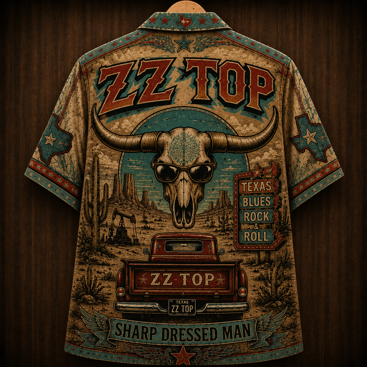 ZZ Top Tres Hombres Hawaiian Shirt - Sharp Dressed Man Texas Blues Rock Button-Up Shirt Vintage Band Fan Gift