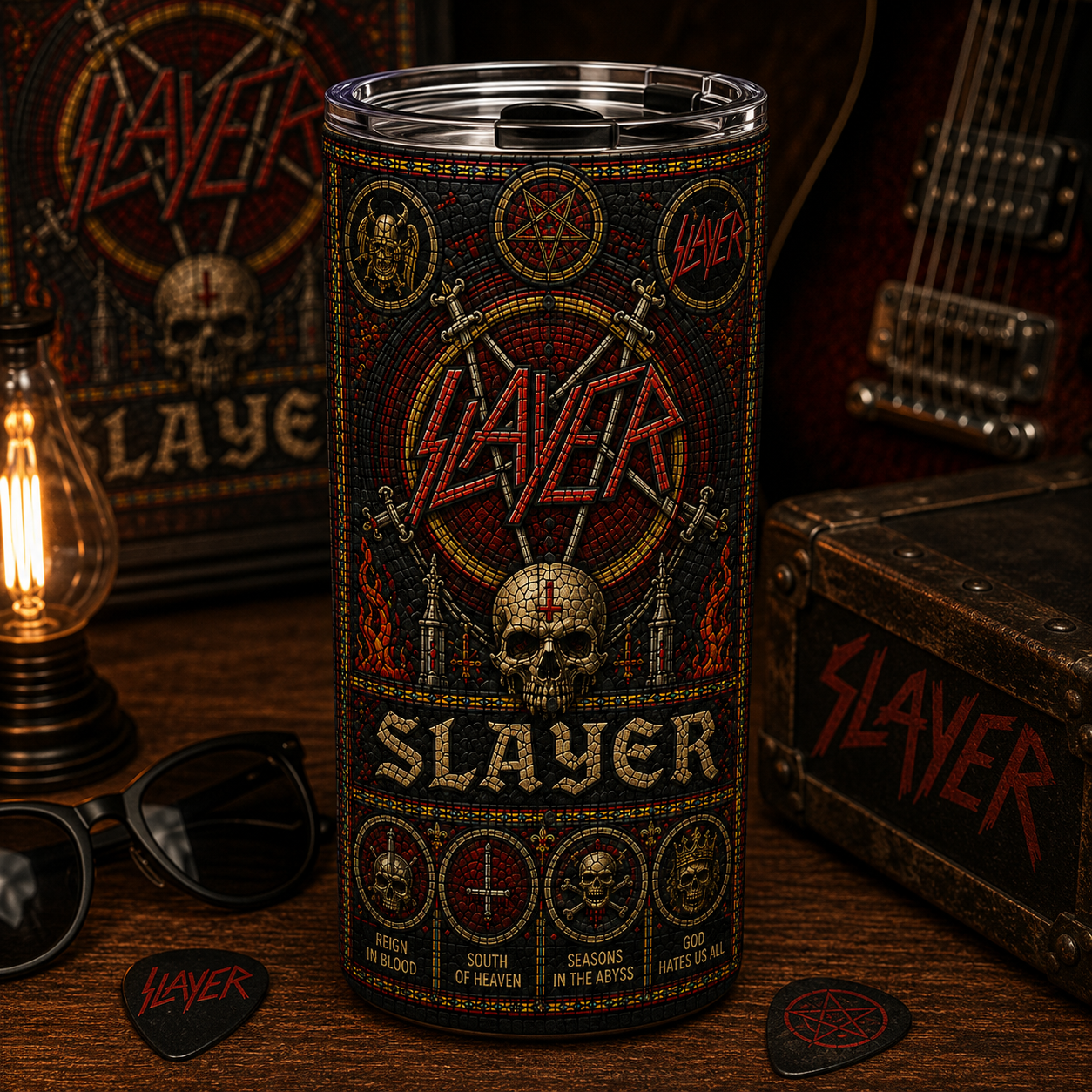 Slayer Stained Glass Tumbler - 20oz & 40oz Stainless Steel Travel Mug for Slayer Heavy Metal Fans