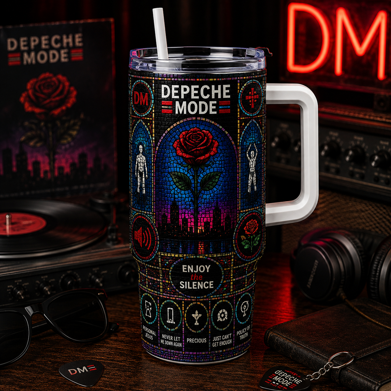Depeche Mode Stained Glass Tumbler - 20oz & 40oz Stainless Steel Travel Mug for Depeche Mode Fans