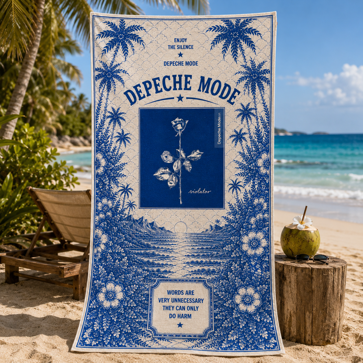 Depeche Mode Violator Beach Towel - Blue Tropical Vintage Music Fan Coastal Towel