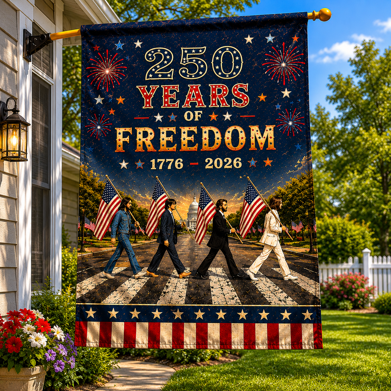 250 Years of Freedom House Flag The Beatles Abbey Road 1776–2026 House Flag - Fourth of July Outdoor Decor