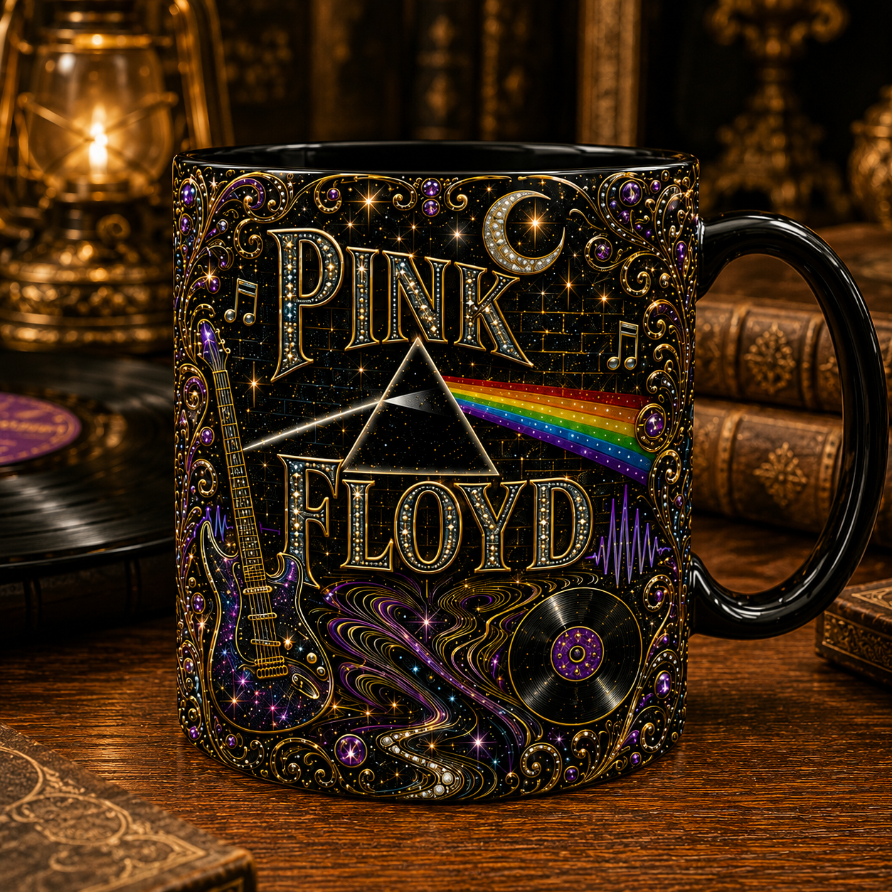 Pink Floyd Luxury Ornate Celestial Mug – Cosmic Prism Baroque Coffee Mug, Psychedelic Rock Fan Gift, Premium Ceramic Cup