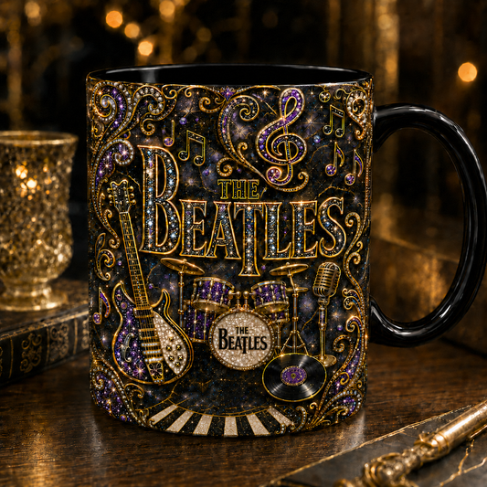 The Beatles Luxury Ornate Celestial Mug – Cosmic Prism Baroque Coffee Mug, Psychedelic Rock Fan Gift, Premium Ceramic Cup