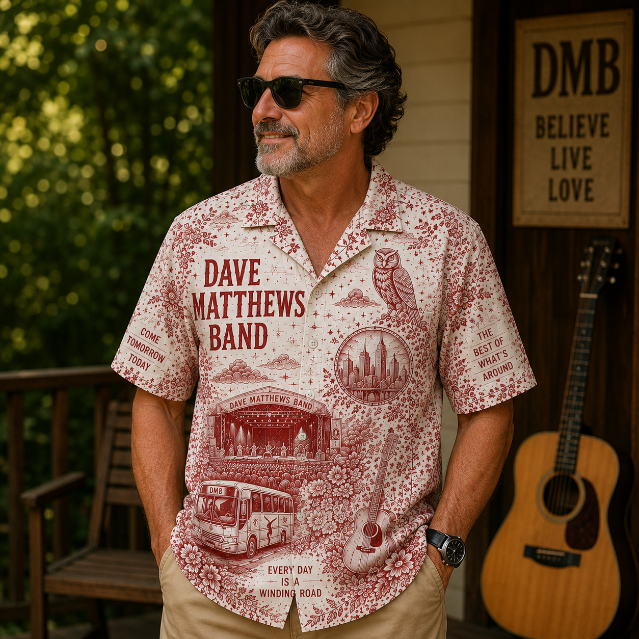 Dave Matthews Band Every Day Is a Winding Road Red Toile Hawaiian Shirt – DMB Fan Tropical Button-Up Gift