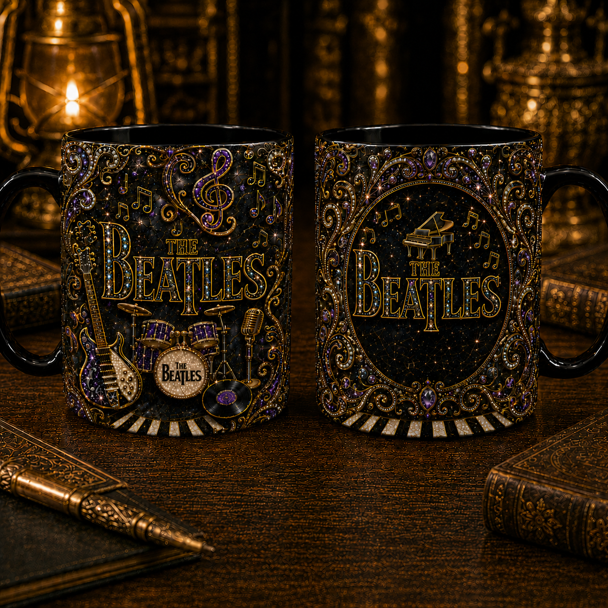 The Beatles Luxury Ornate Celestial Mug – Cosmic Prism Baroque Coffee Mug, Psychedelic Rock Fan Gift, Premium Ceramic Cup