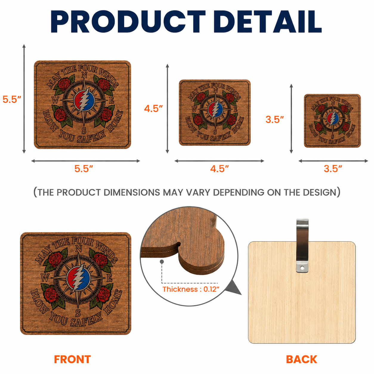 Grateful Dead Inspired Car Visor Clip – “May the Four Winds Blow You Safely Home” Wooden Compass Decor