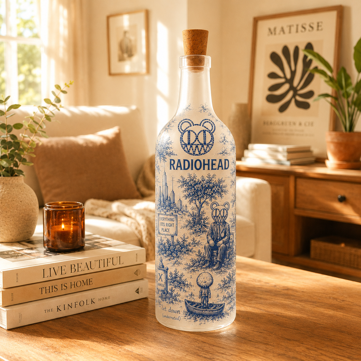 Radiohead Bottle Lamp – Handmade LED Bottle Lamp, Indie Rock Night Light Gift for Radiohead Fans