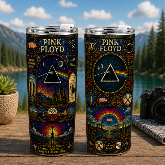 Pink Floyd Stained Glass 20oz 40oz Tumbler - The Dark Side of the Moon Stainless Steel Travel Tumbler with Lid