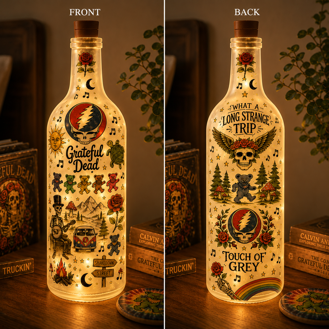 Grateful Dead Bottle Lamp – Touch of Grey & Dancing Bears Light, Psychedelic Rock Decor Gift for Deadheads