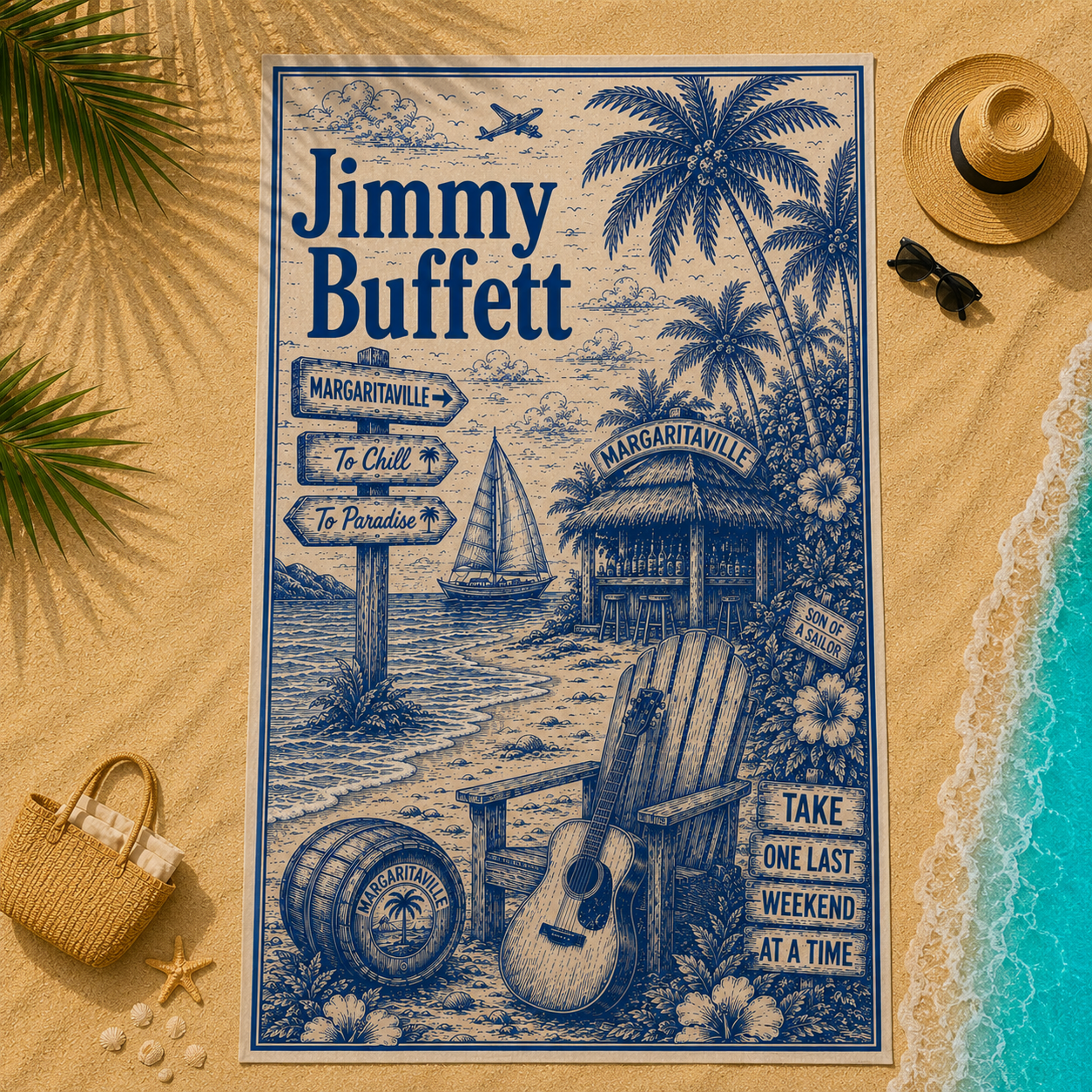 Jimmy Buffett Beach Towel – Vintage Margaritaville Tropical Paradise Design for Parrothead Fans