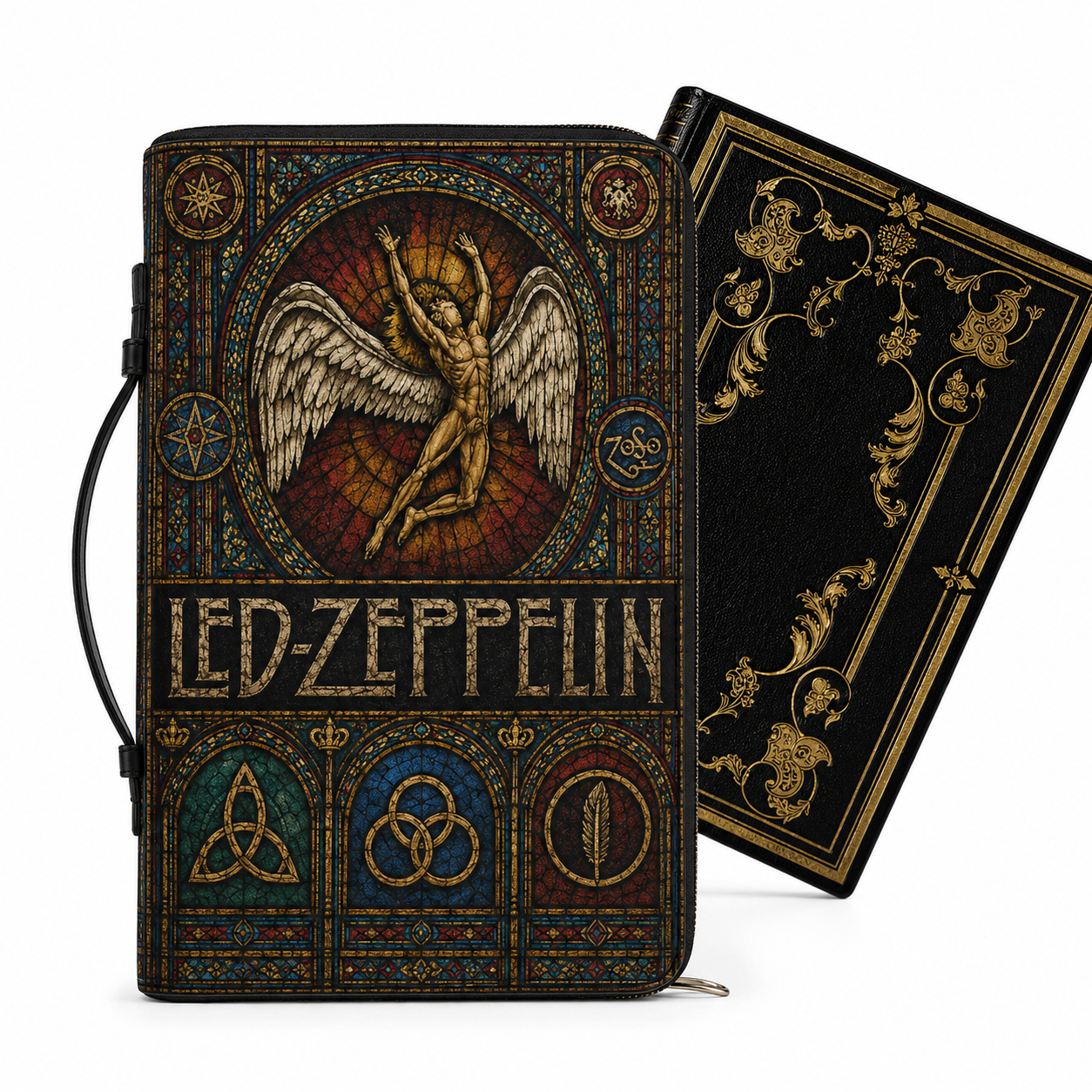Led Zeppelin Stained Glass Bible Cover - Icarus Angel Gothic Art Leather Zippered Book Cover