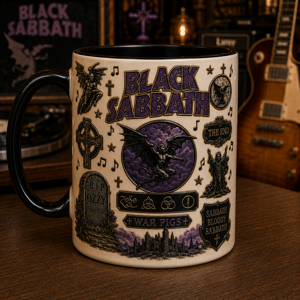 Black Sabbath Memorial Mug – Ozzy Osbourne Tribute Coffee Cup, Gothic Heavy Metal Gift for Rock Music Fans