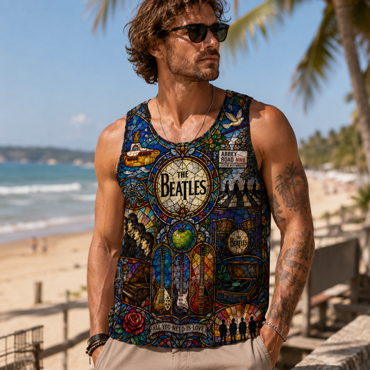 The Beatles Stained Glass Tank Top - All You Need Is Love Abbey Road Summer Beach Sleeveless Shirt