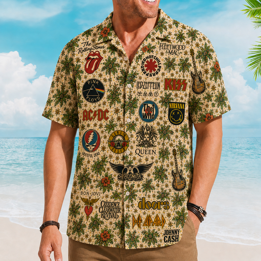 Vintage Rock Band Hawaiian Shirt, Classic Rock Aloha Shirt, Retro Music Festival Button Up - Grateful Dead Pink Floyd Rolling Stones Summer Beach Shirt