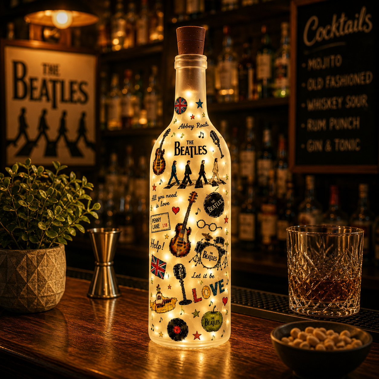 The Beatles Bottle Lamp – Abbey Road & Let It Be Night Light, Classic Rock Decor Gift for Beatles Fans