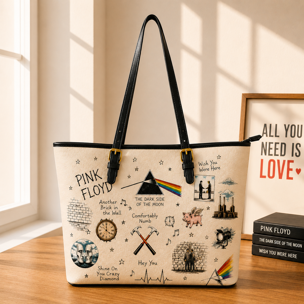 Pink Floyd Sketch Icon Handbag, Tote Bag and Wallet Set, Dark Side of the Moon Classic Rock Accessories, Pink Floyd Fan Gift