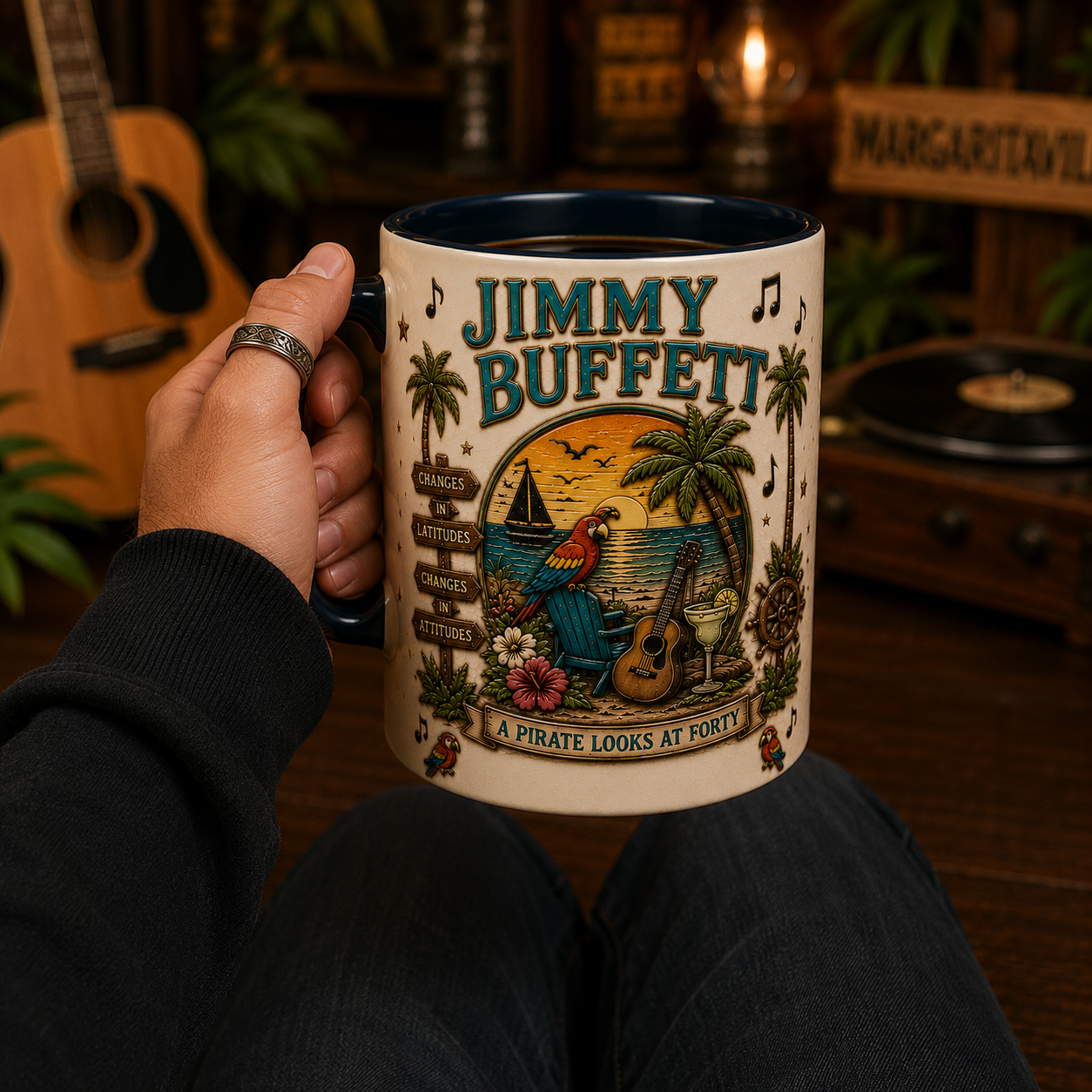 Jimmy Buffett Mug – A Pirate Looks at Forty Coffee Cup, Tropical Beach Music Gift for Parrotheads