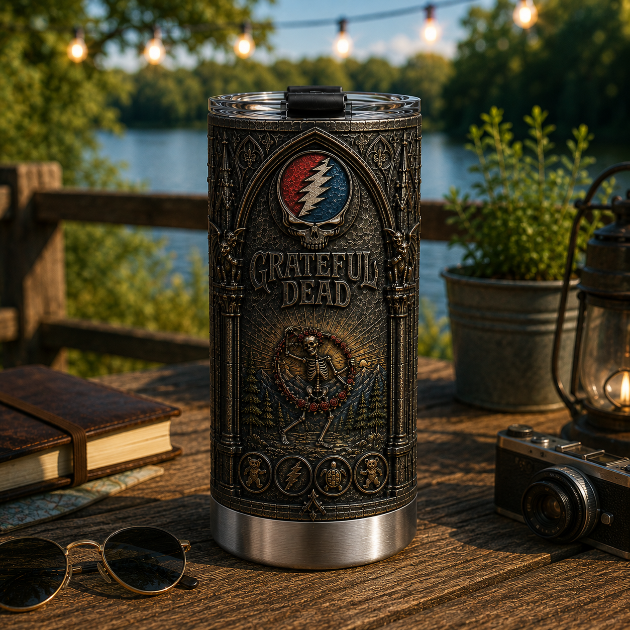 Grateful Dead 3D Printed Stainless Steel Tumbler, Dancing Skeleton Gothic Travel Cup, Classic Rock Fan Gift