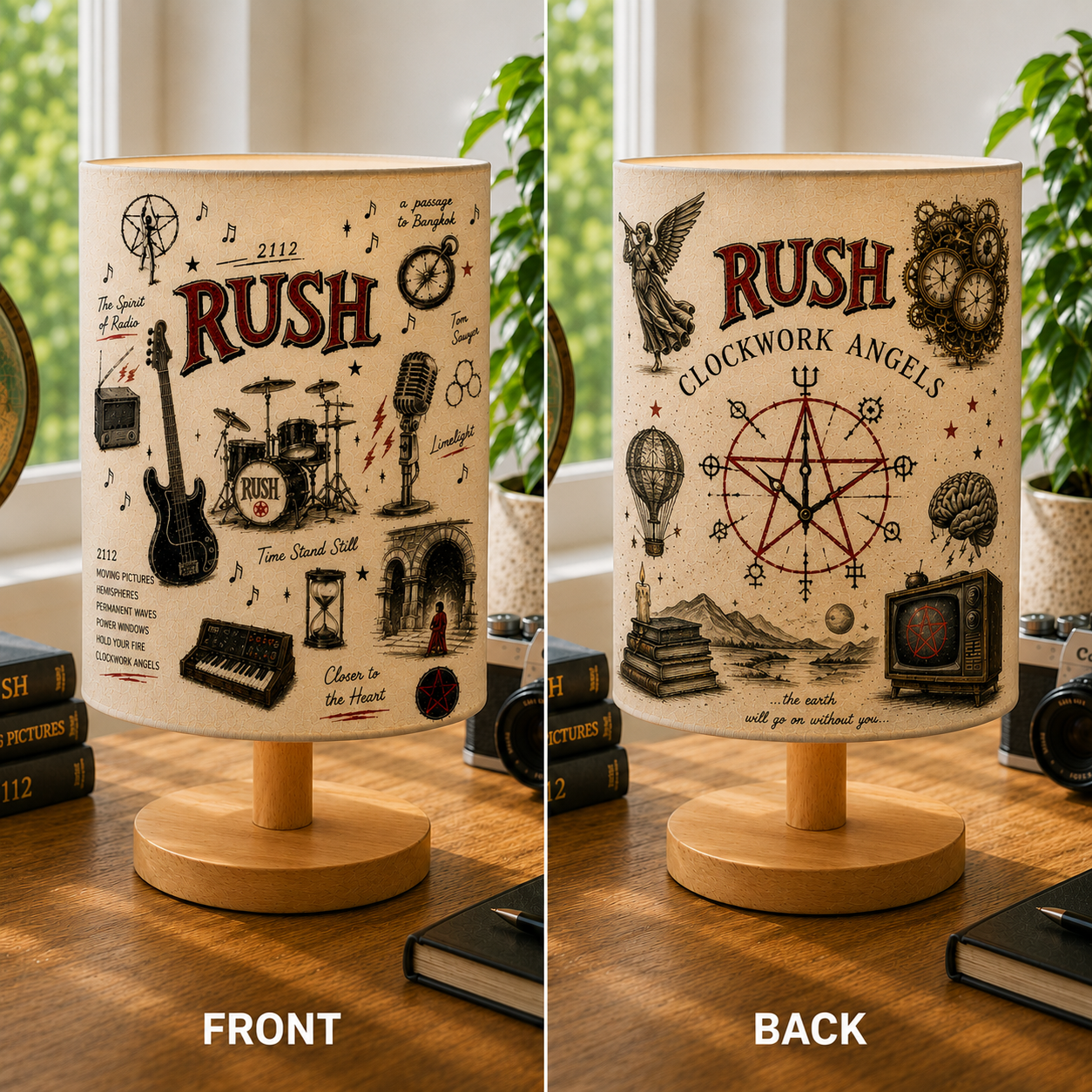 Rush Sketch Fabric Table Lamp – Progressive Rock Wooden Bedside Lamp Decor Gift