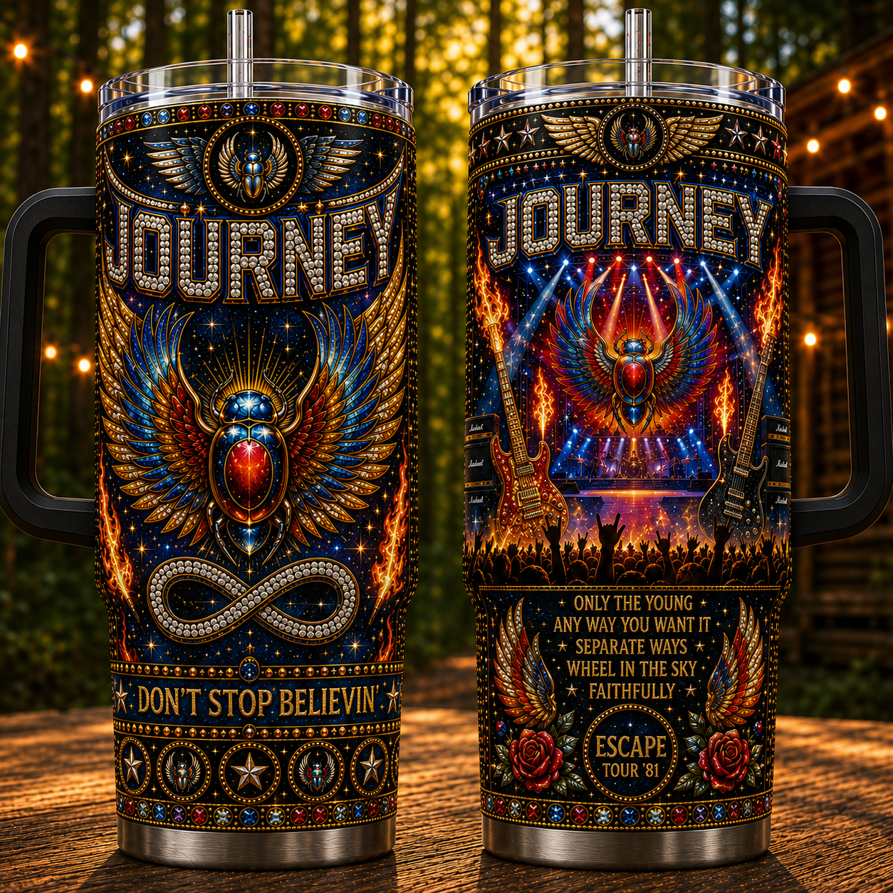 Journey 40oz Rhinestone Insulated Tumbler with Handle - Stainless Steel Travel Mug with Straw and Lid