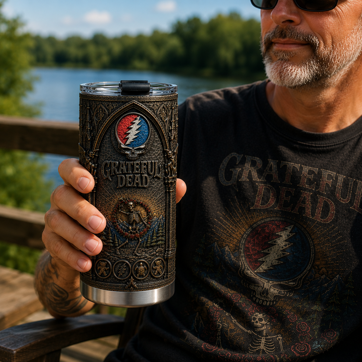 Grateful Dead 3D Printed Stainless Steel Tumbler, Dancing Skeleton Gothic Travel Cup, Classic Rock Fan Gift