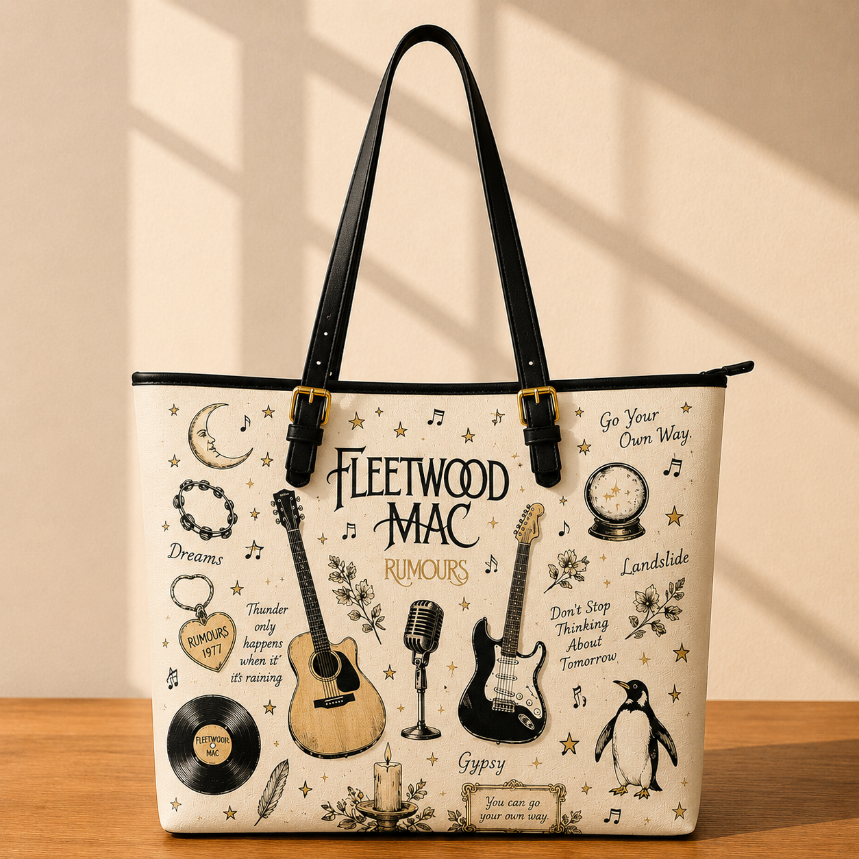 Fleetwood Mac Sketch Icon Handbag, Tote Bag and Wallet Set, Rumours Inspired Vintage Music Lover Gift, Classic Rock Fan Accessories