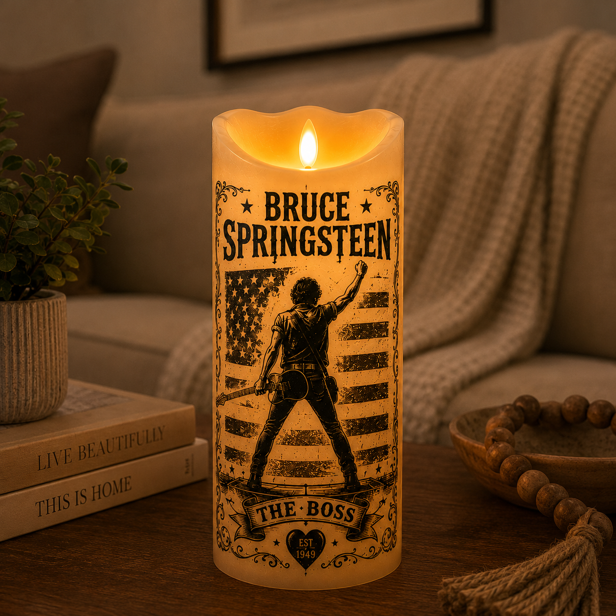 Bruce Springsteen Flameless LED Candle – Born to Run Music Candle, The Boss Rock Decor, Bruce Springsteen Fan Gift, Classic Rock Home Decoration
