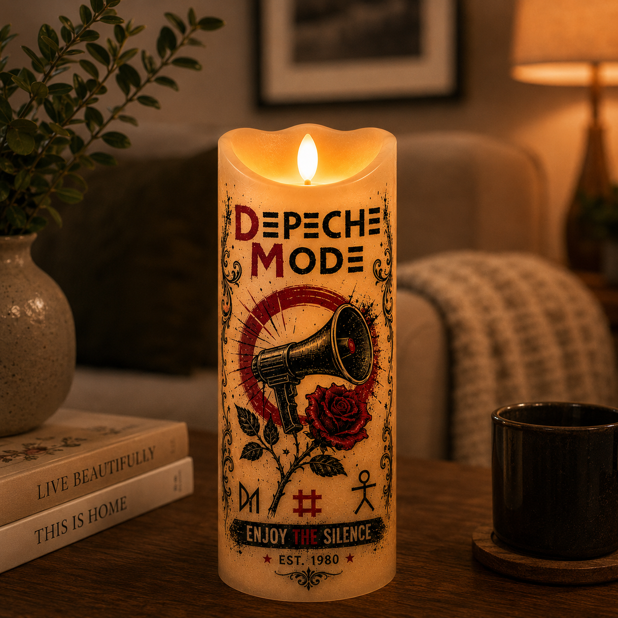 Depeche Mode Flameless LED Candle – Enjoy the Silence Music Candle, Synth Pop Home Decor, Depeche Mode Fan Gift, Gothic Rock LED Candle