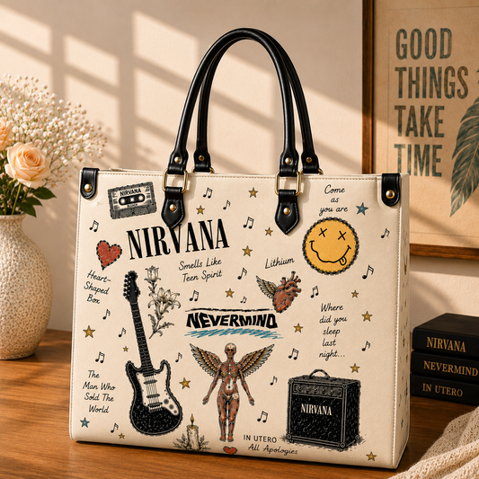 Nirvana Sketch Icon Handbag, Tote Bag and Wallet Set, Nevermind & In Utero Inspired Classic Rock Accessories, Nirvana Fan Gift