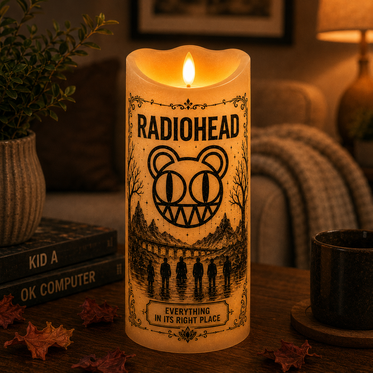 Radiohead Flameless LED Candle – Everything in Its Right Place Music Candle, OK Computer & Kid A Decor, Radiohead Fan Gift, LED Home Accent