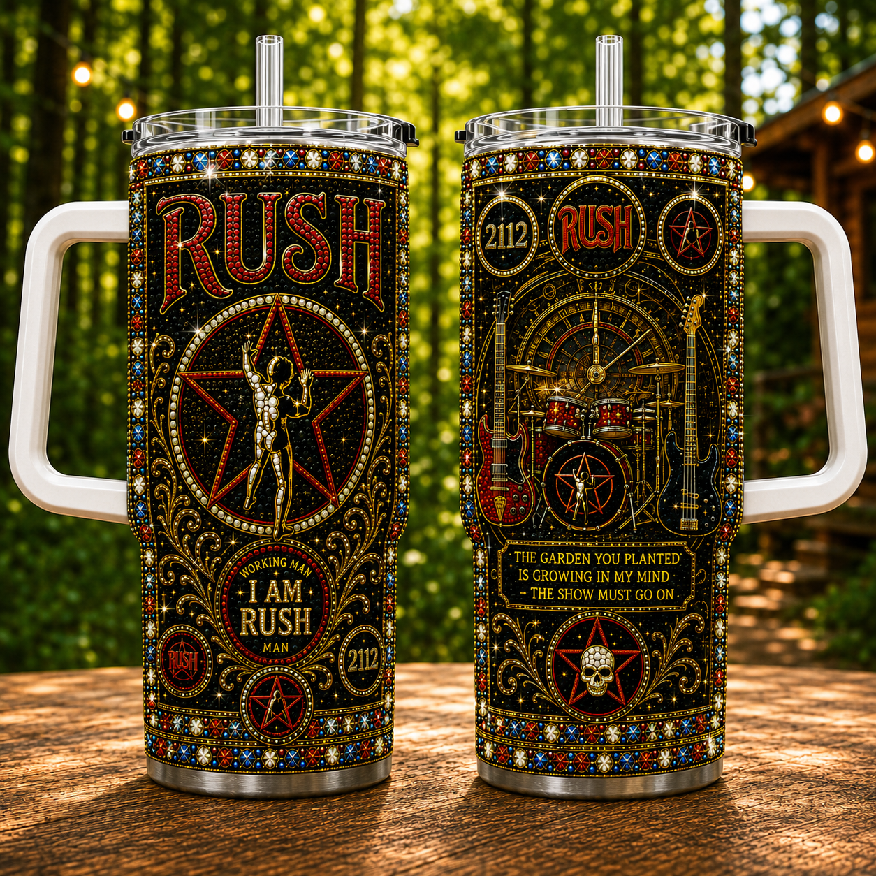 Rush 40oz Rhinestone Insulated Tumbler with Handle - Stainless Steel Travel Mug with Straw and Lid