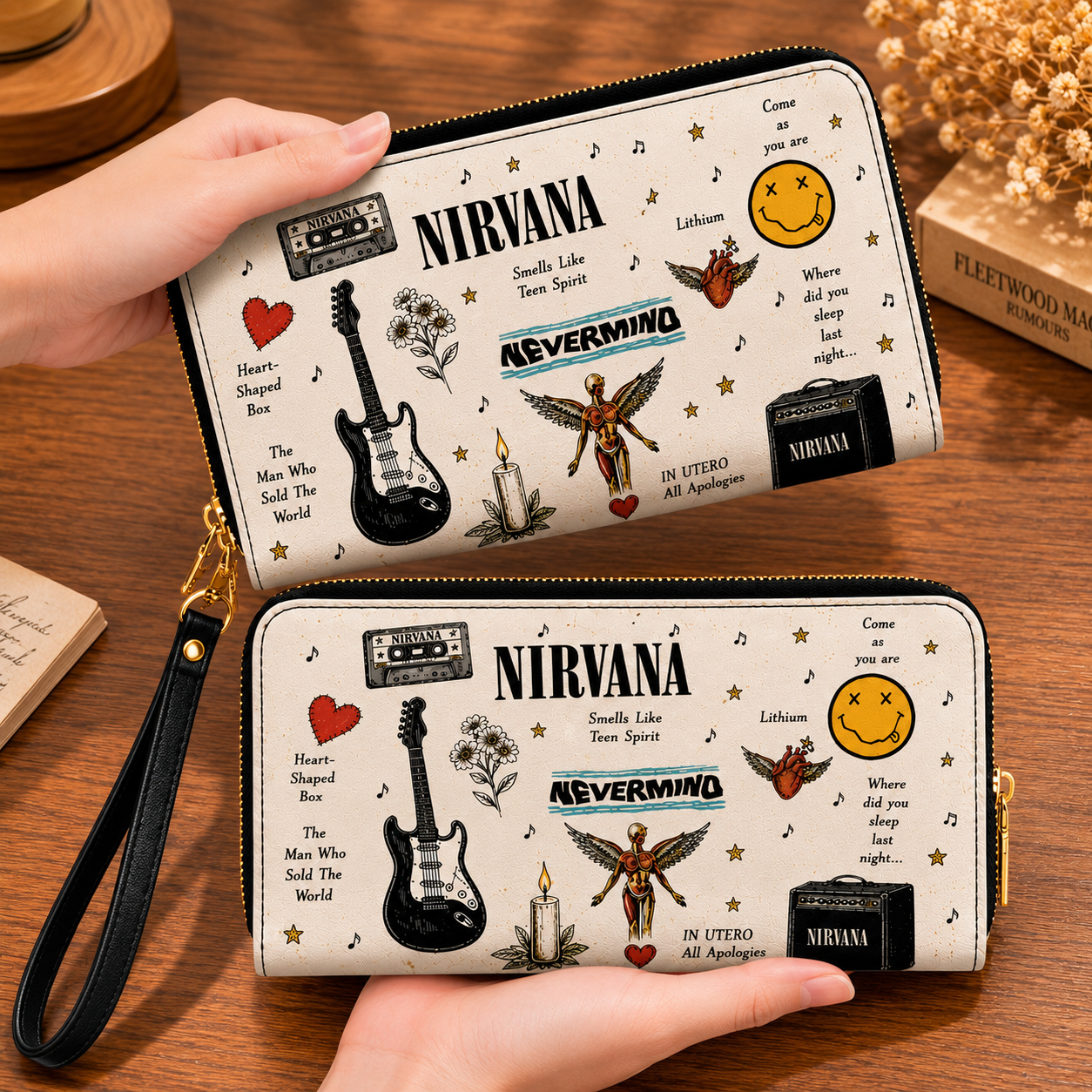 Nirvana Sketch Icon Handbag, Tote Bag and Wallet Set, Nevermind & In Utero Inspired Classic Rock Accessories, Nirvana Fan Gift
