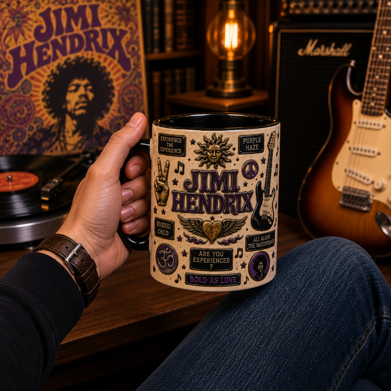 Jimi Hendrix Mug – Purple Haze & Voodoo Child Ceramic Coffee Mug, Guitar Legend Rock Fan Gift