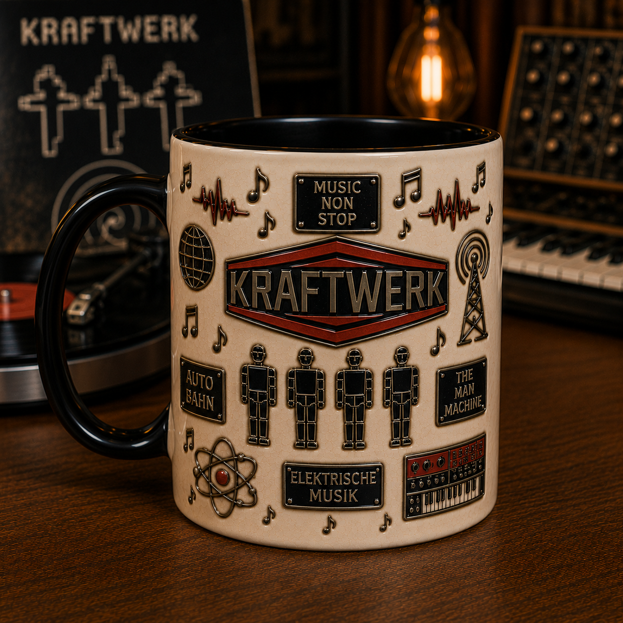Kraftwerk Mug – Mensch-Maschine Electronic Music Ceramic Coffee Mug, Synthwave & Techno Fan Gift