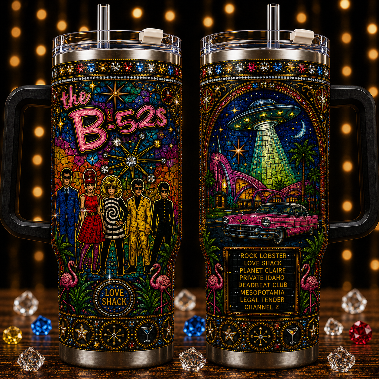 The B-52's 40oz Insulated Tumbler with Handle - Stainless Steel Travel Mug with Straw and Lid