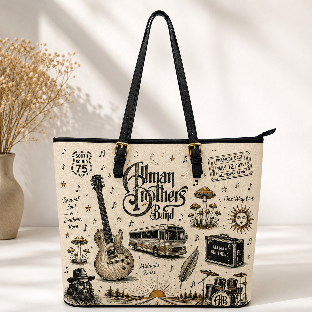 The Allman Brothers Band Handbag, Tote Bag and Wallet Set, Southern Rock Vintage Music Accessories, Allman Brothers Fan Gift