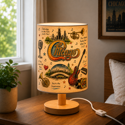 Chicago Band  Sketch Fabric Table Lamp – Classic Rock Music Decor Wooden Bedside Lamp