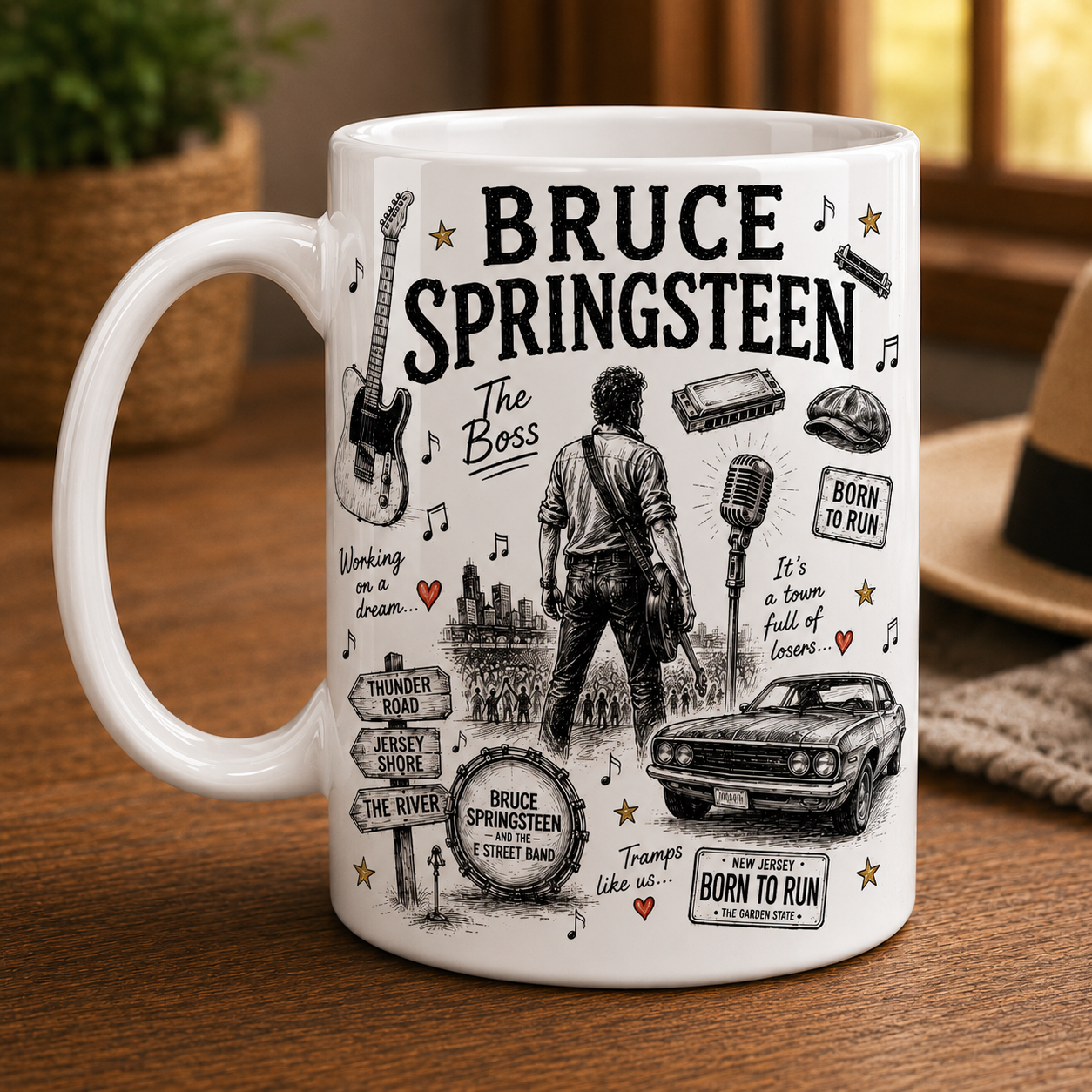 Bruce Springsteen Mug – The Boss Ceramic Coffee Mug, Born to Run Fan Gift for Bruce Springsteen Lovers