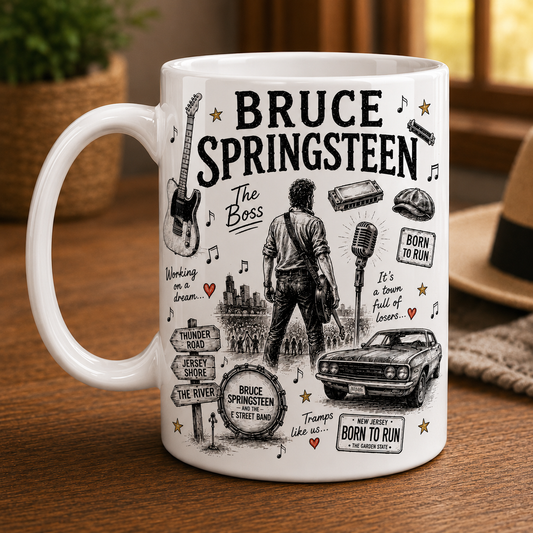 Bruce Springsteen Mug – The Boss Ceramic Coffee Mug, Born to Run Fan Gift for Bruce Springsteen Lovers
