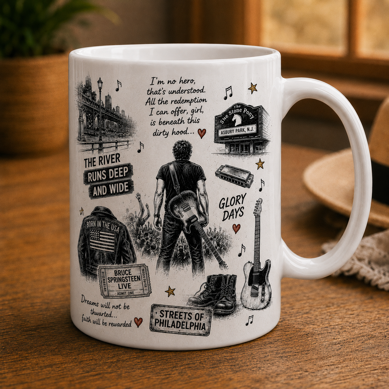 Bruce Springsteen Mug – The Boss Ceramic Coffee Mug, Born to Run Fan Gift for Bruce Springsteen Lovers