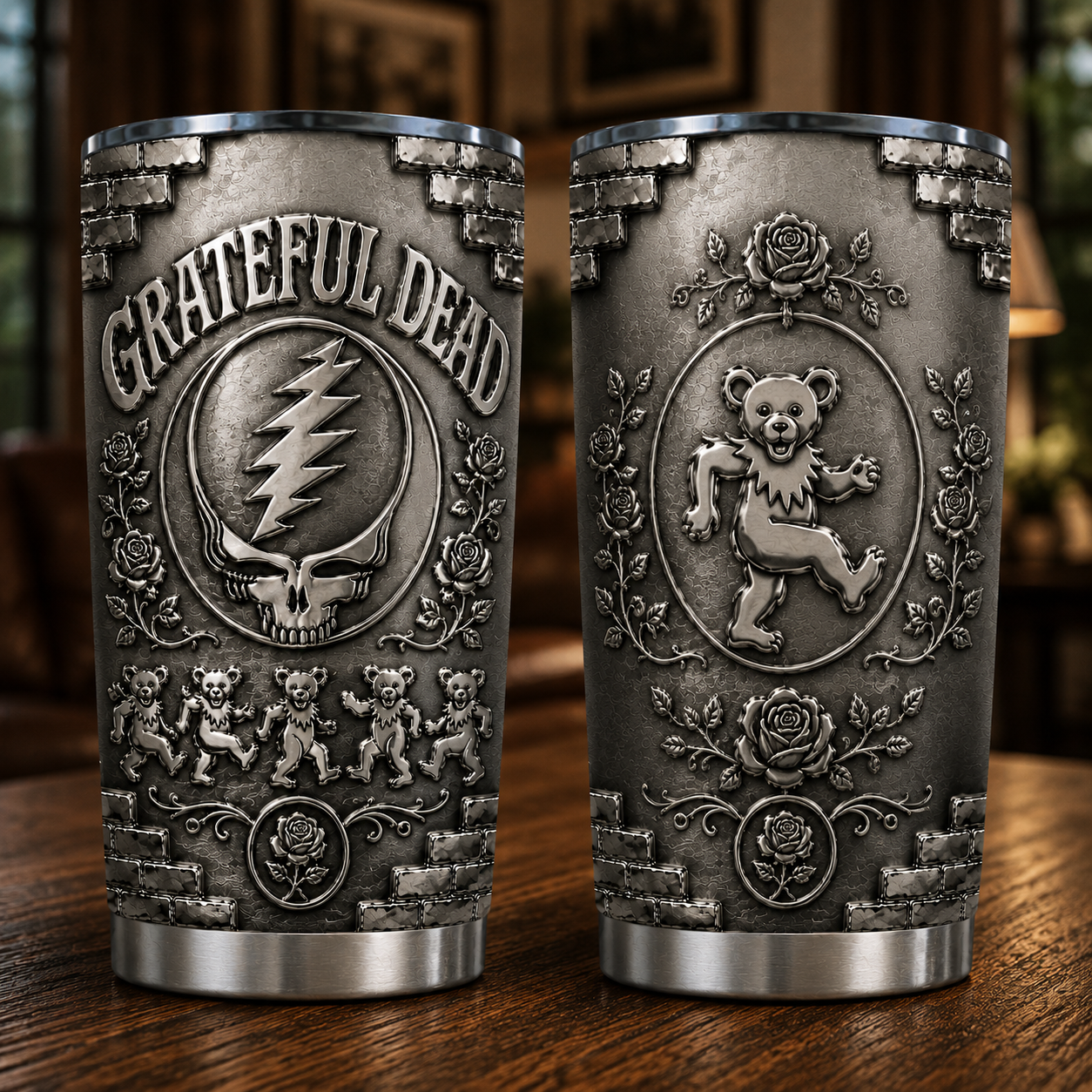 Grateful Dead 3D Printed Stainless Steel Tumbler - Steal Your Face Travel Mug - Double Wall Vacuum Insulated Cup