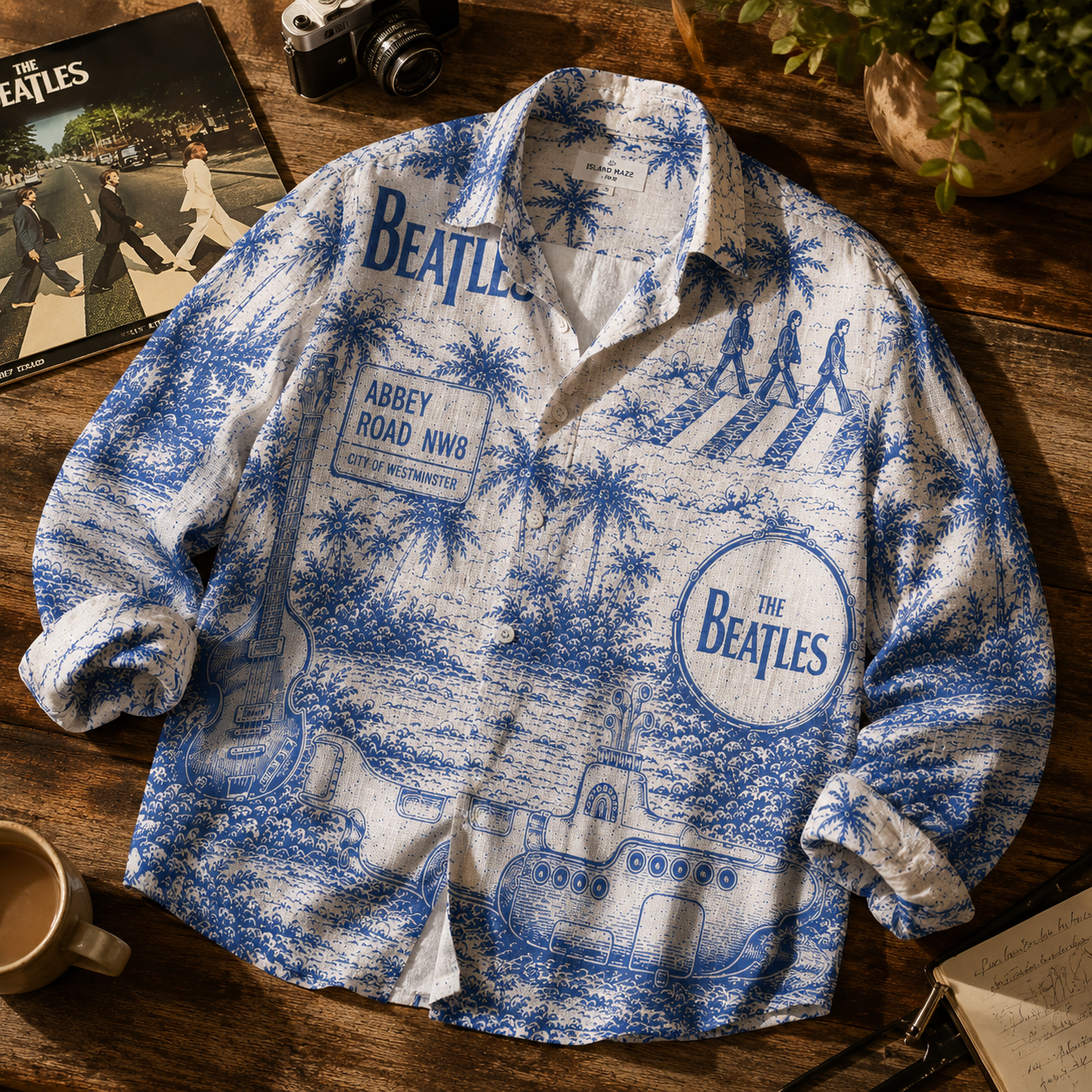 The Beatles Hawaiian Women Linen Shirt - Vintage Abbey Road Tropical Button-Up for Music Lovers