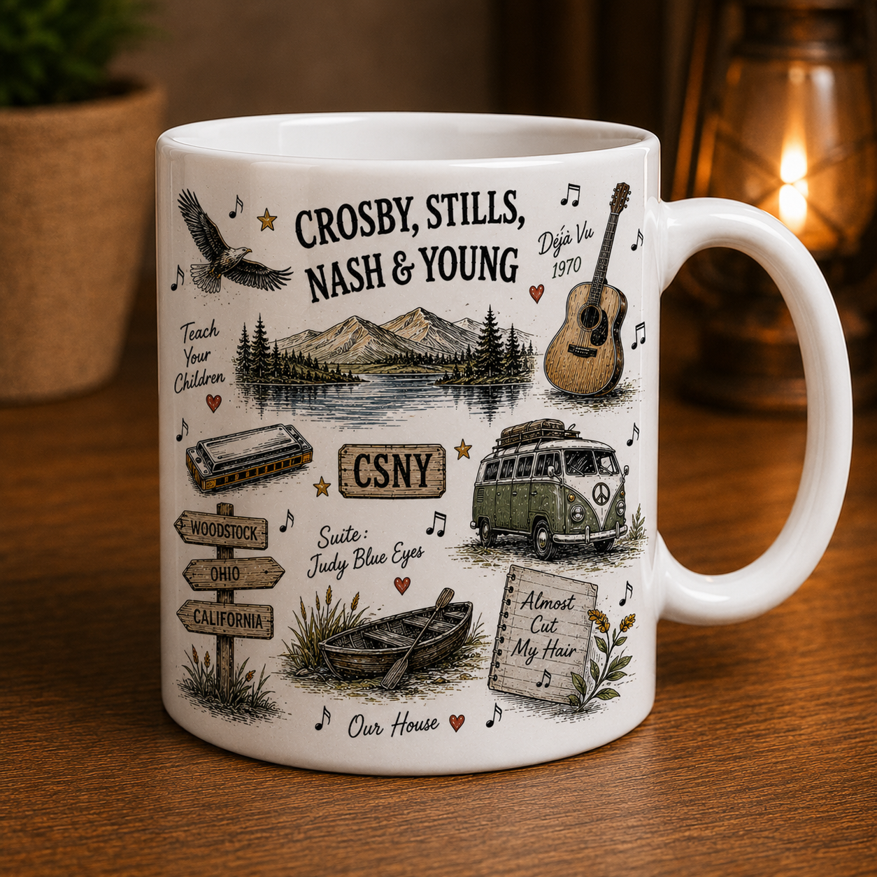 Crosby, Stills, Nash & Young Mug – CSNY Ceramic Coffee Mug, Folk Rock Fan Gift for Crosby Stills Nash & Young Lovers