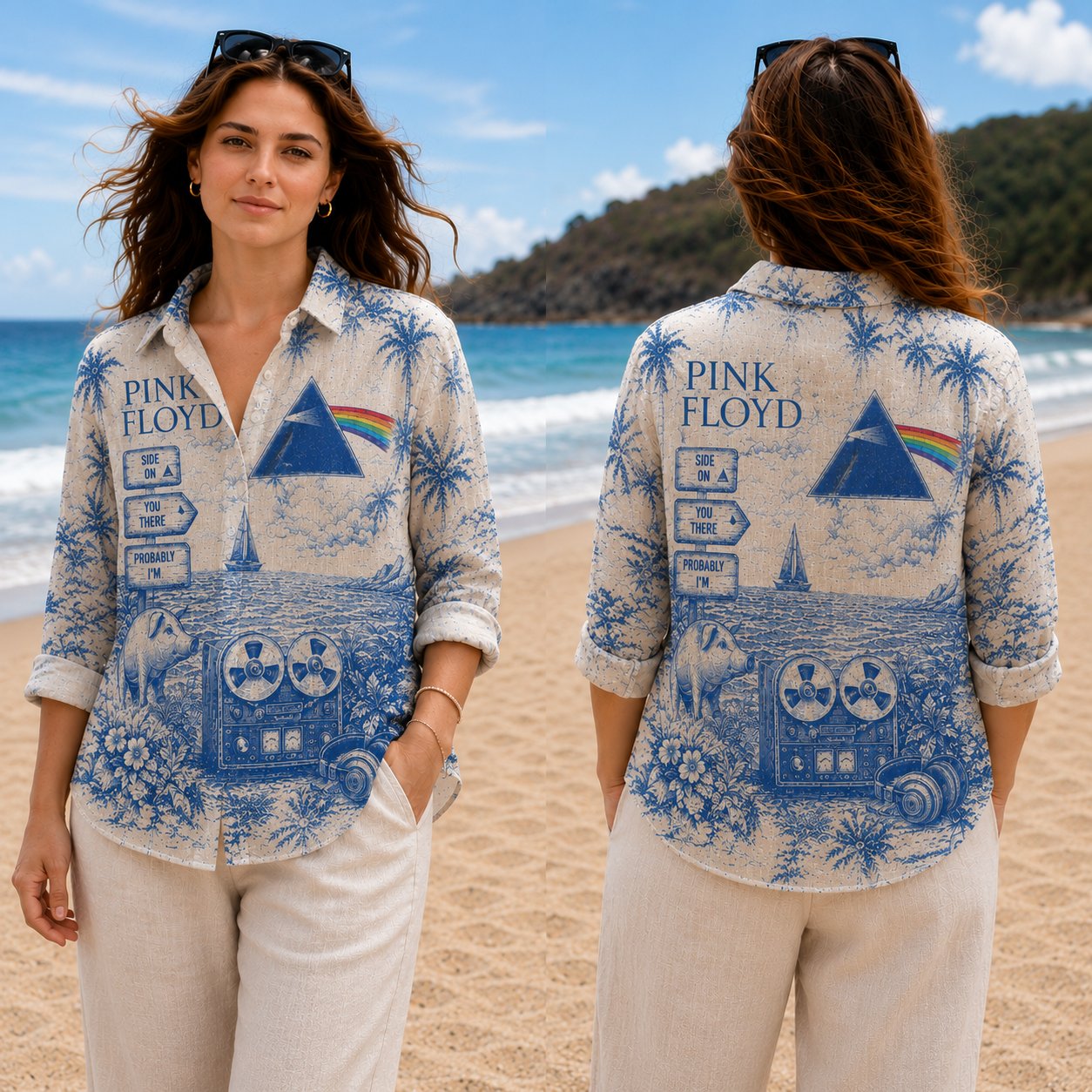 Pink Floyd Hawaiian Shirt for Women - Classic Rock Music Fan Beach Shirt