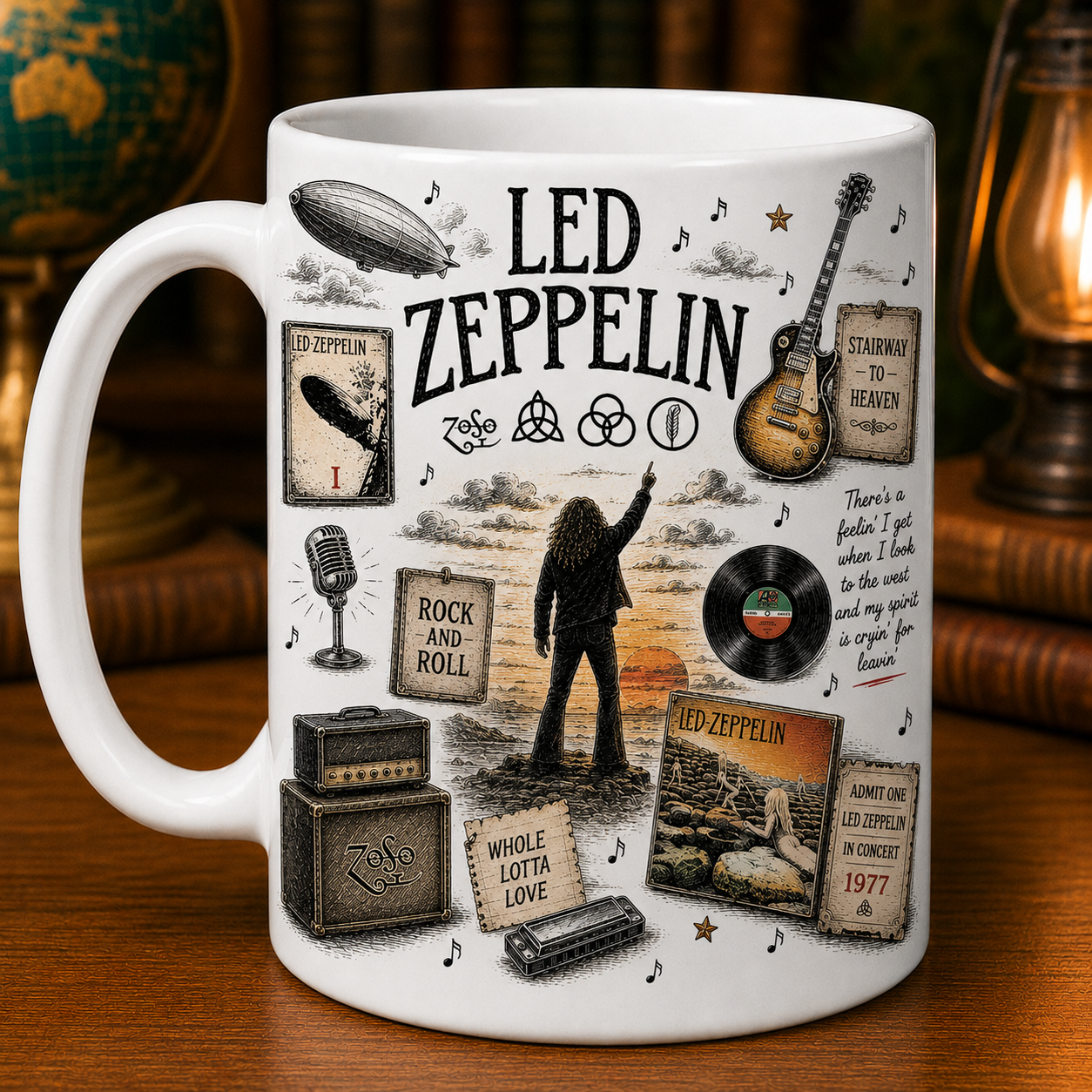 Led Zeppelin Sketch Coffee Mug, Stairway to Heaven Gift, Whole Lotta Love Mug, Classic Rock Fan Gift, Vintage Band Ceramic Cup