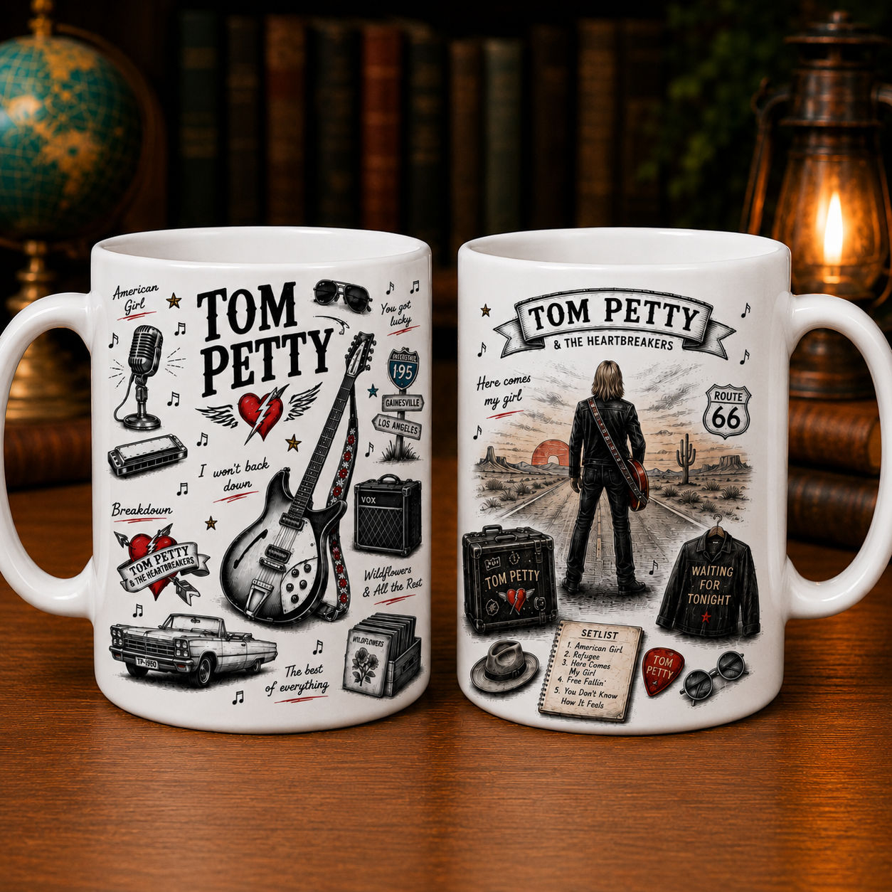Tom Petty Sketch Coffee Mug - Vintage Rock Music Ceramic Mug - Tom Petty & The Heartbreakers Fan Gift - Classic Guitar Coffee Cup