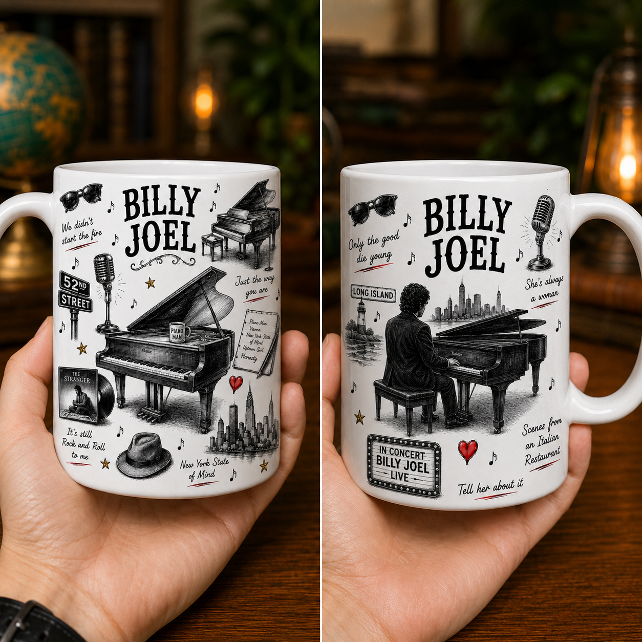 Billy Joel Sketch Coffee Mug - Piano Man Ceramic Mug - Vintage Billy Joel Fan Gift - New York State of Mind Coffee Cup