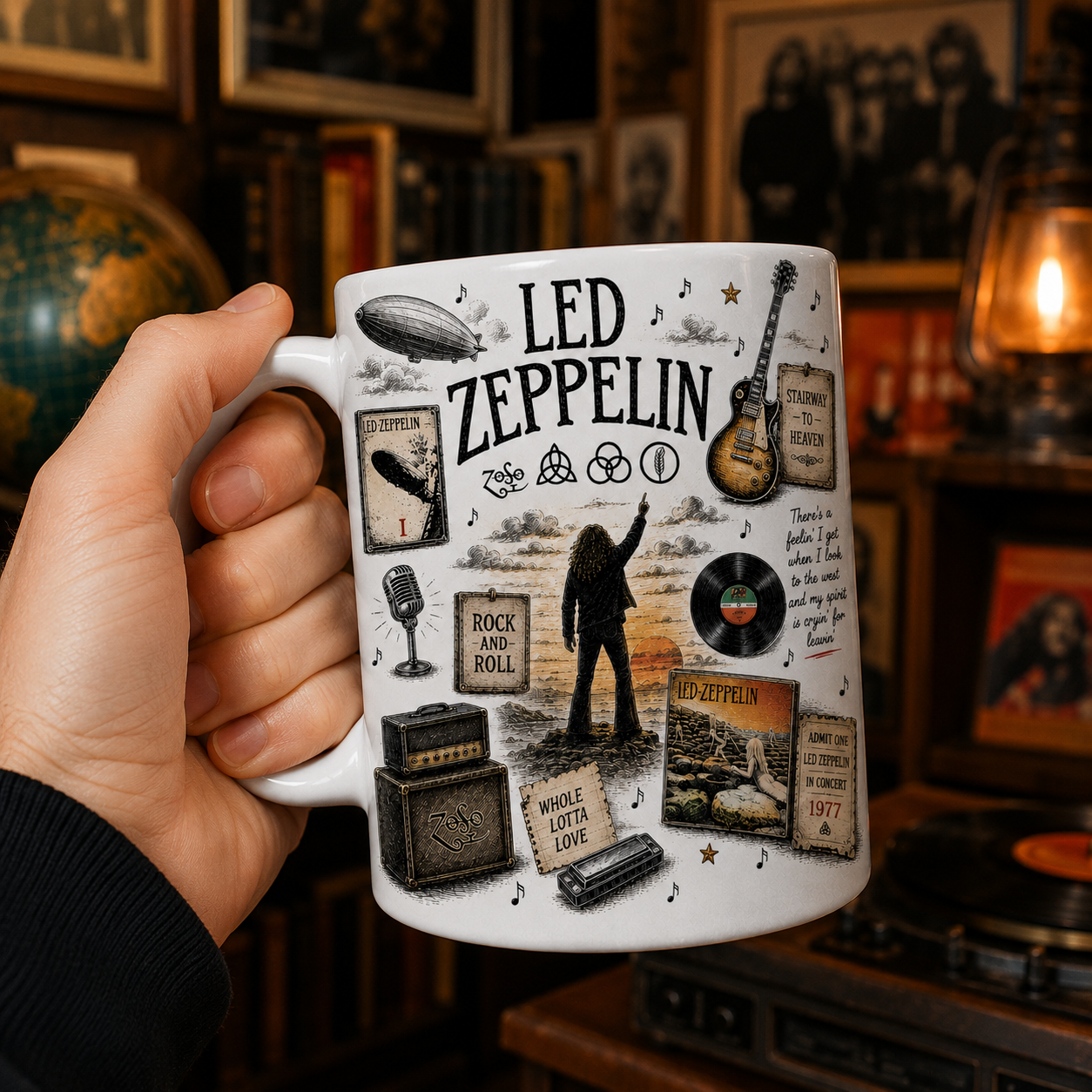 Led Zeppelin Sketch Coffee Mug, Stairway to Heaven Gift, Whole Lotta Love Mug, Classic Rock Fan Gift, Vintage Band Ceramic Cup